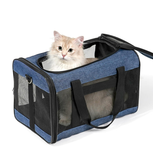 Cat Carrier Airline Approved Soft-Sided Dog Carrier with Inner Safety Leash