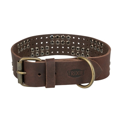 Trixie Hundehalsband Niete Rustikal Spitze Leder Dunkelbraun