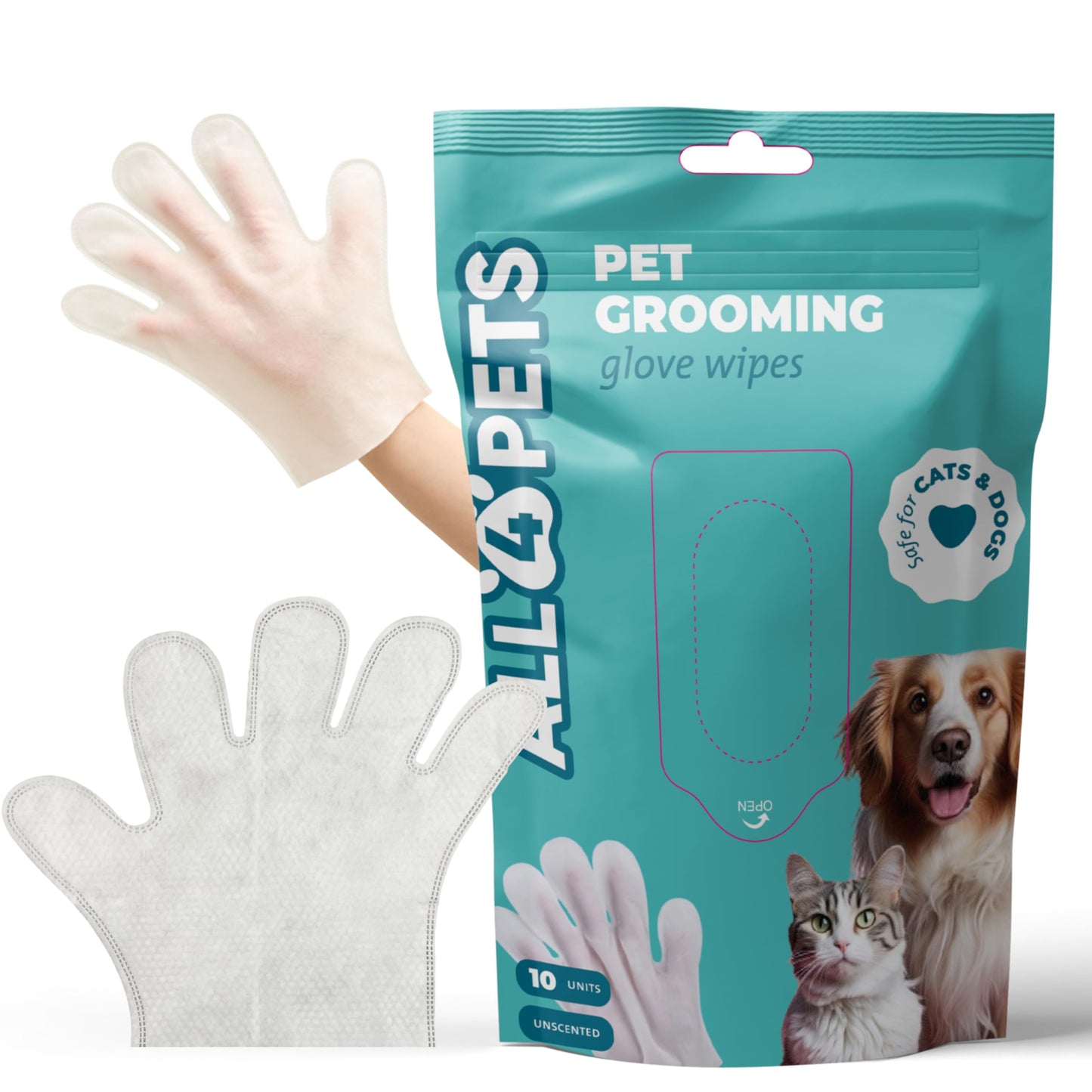 EcoClean Dog Grooming Gloves – 10-Pack Rinse-Free Pet Wipes